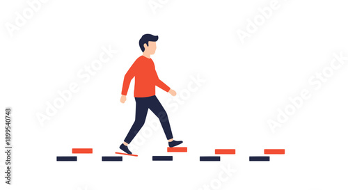 Man walking on black and red striped pattern illustration