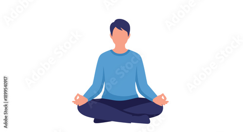 Man meditating in lotus position with serene facial expression