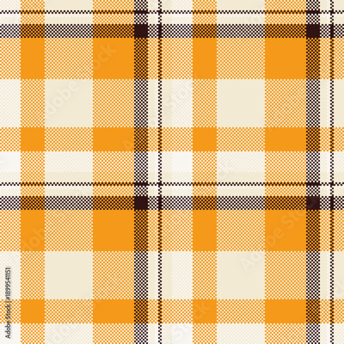 Cosy vector tartan pattern, fibre seamless background check. Hipster plaid texture fabric textile in light and orange colors.
