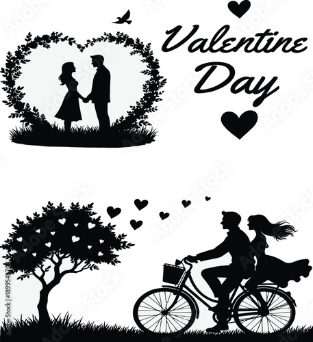 Silhouette of a couple riding bicycles