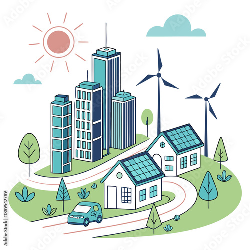 Sustainable living with renewable energy sources and eco-friendly architecture