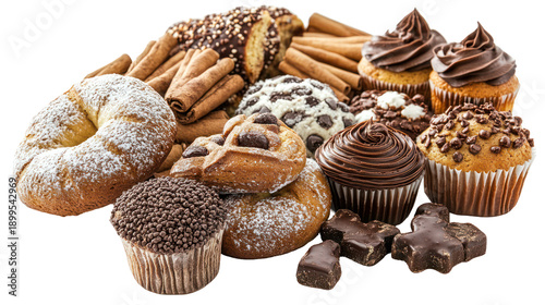 A delicious assortment of baked goods on transparent background