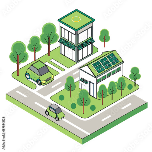 Aerial view of modern urban housing complex with green surroundings and pathways