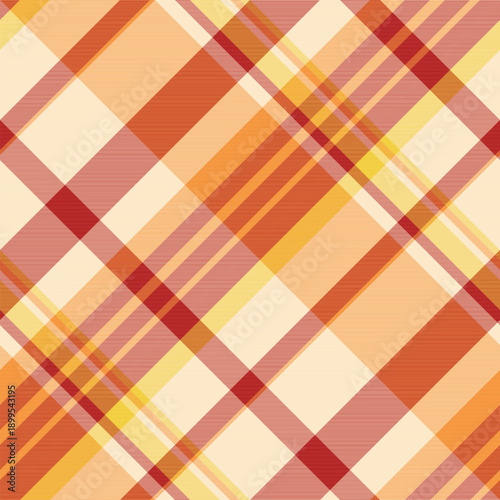 Household seamless vector texture, sheet pattern check plaid. Neutral tartan background textile fabric in red and blanched almond colors.
