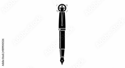 Elegant fountain pen with intricate gear mechanism symbolizing innovation and creativity.