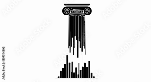 Abstract graphic representation of a crumbling ancient pillar with a sound wave base
