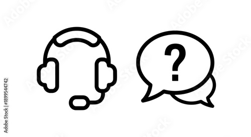 Headphones and chat bubble with question mark icon for help and inquiries