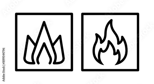 Fire icons: stylized flames within squares for heat and danger warnings