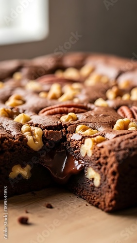 Delicious Chocolate Brownies with Nuts and Pecans.