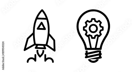 Icons of a rocket and a lightbulb with a gear, symbolizing space tech innovation