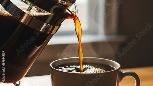 Coffee Being Poured into Ceramic Mug.