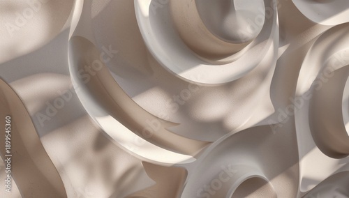 Curved Design on a Wall With Shadows Casting Over a Textured Surface in a Wel...