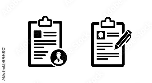 Profile and Document Icons: Clipboard with User and Writing