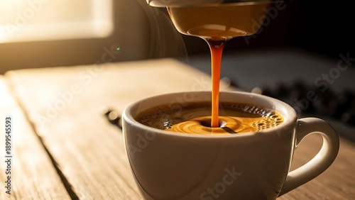 Coffee Being Poured into Ceramic Mug.