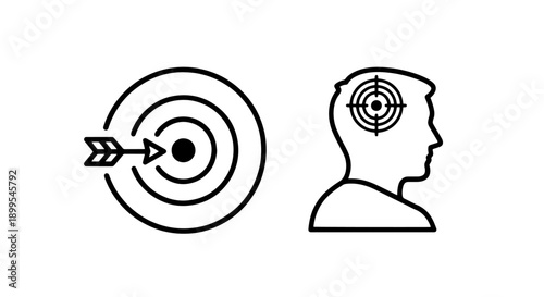 Target and Head Icons: Aiming for Goals and Mental Focus Concepts
