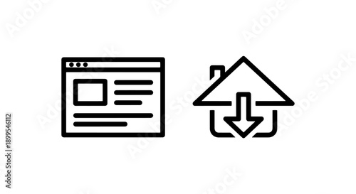 Browser window and home download icons for online access and data transfer