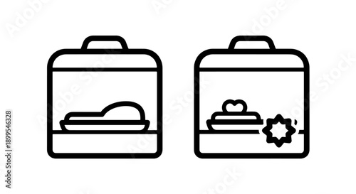 Luggage Icons with Suitcase and Gift Box, symbolizing travel, holidays, and gifts