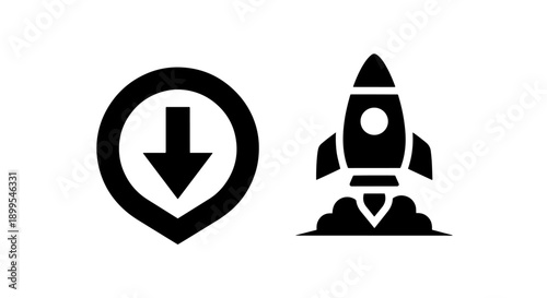 Download Icon and Rocket Launch Icon, symbolizing data download and business startup