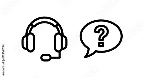 Customer Support and Question Assistance Icons - Headset Symbol and Speech Bubble with Question