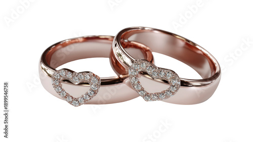 Two rose gold heart-shaped diamond rings on a black