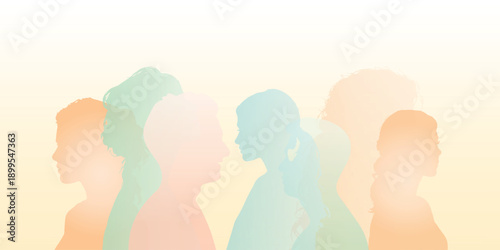 Group of multi-ethnic business co-workers and colleagues. Silhouette of diversity people side. vector illustration