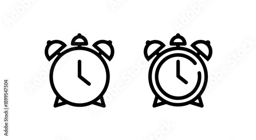 Outline Classic Alarm Clock Icons for Timekeeping, Reminders, and Wake-Up Calls