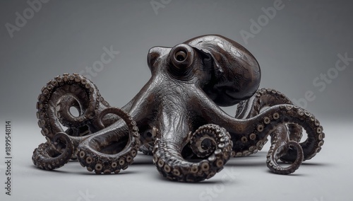 Octopus Displays Its Arms in a Studio Setting Under Soft Light