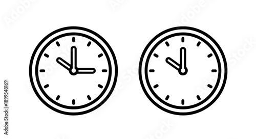 Classic Clock Icons Displaying Various Times for Scheduling and Everyday Timekeeping.