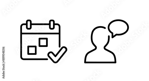 Calendar with Check Mark and User Chat Bubble Icons for Confirmed Events and Communication