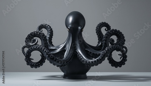 Octopus on Display in a Gallery Featuring Marine Life Sculptures in a Modern ...