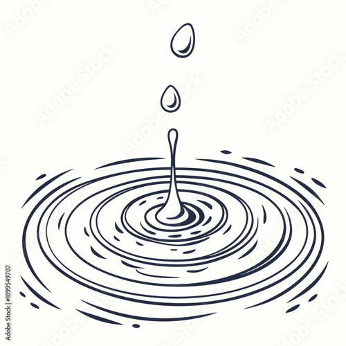 A depiction of water droplets creating ripples in a calm pond