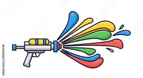 Colorful Water Gun Shooting Water on White Background