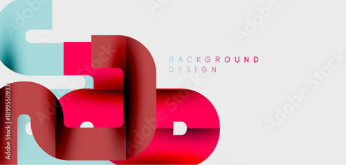 Abstract geometric shapes overlap. Red, cyan colors dominate design. Minimalist style, clean background present. Modern aesthetic.