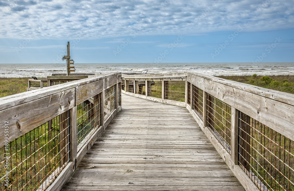 Fototapeta premium Wooden trail in the Sea Rim State Park, Texas USA