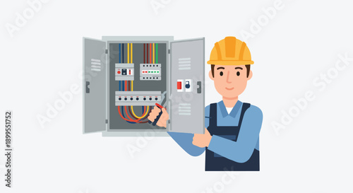 Electrician working on electrical panel