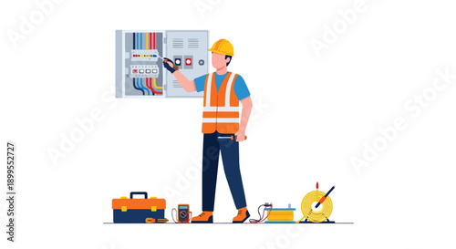 Electrician working on electrical panel