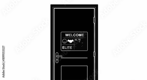 Black door with a "Welcome Elite" sign, hinting at exclusivity and opportunity