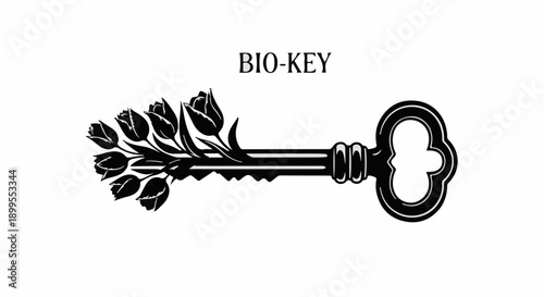 Ornate key with blooming flowers symbolizing unlocking nature's secrets and growth
