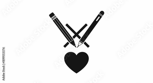 Creative inspiration and passion for art symbolized by crossed pencils and a heart