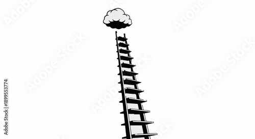 Ladder reaching towards a cloud, symbolizing aspiration and reaching goals.
