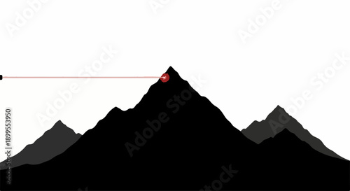 Red laser beam targets mountain peak, symbolizing focus and achievement.