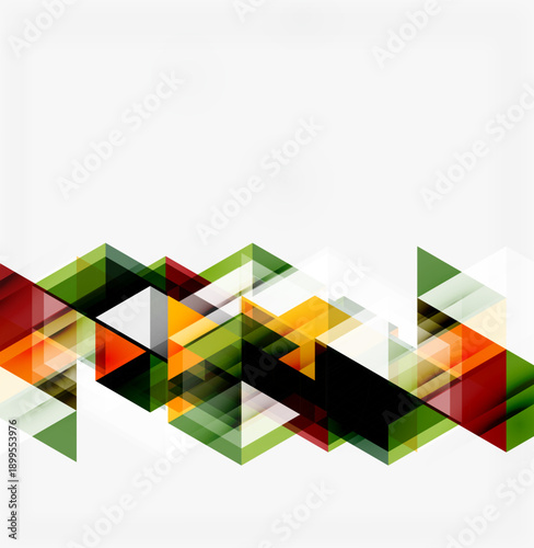 Abstract geometric shapes overlap, creating dynamic visual effect. Colors blend, forming modern design element.