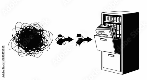 Organizing chaotic ideas into structured files within a cabinet