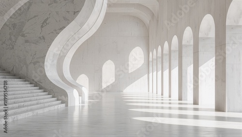 Modern Architectural Design Features Steps, Arches, and Light in a Spacious I...