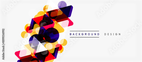 Abstract geometric shapes overlap, creating vibrant colorful composition. Modern design element for backgrounds, presentations.