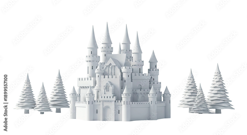 Obraz premium White Castle with Pine Trees