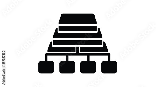 a stack of books with a base and branches depicted as a silhouette