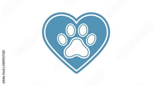 a blue heart shape with a paw print inside a charming silhouette