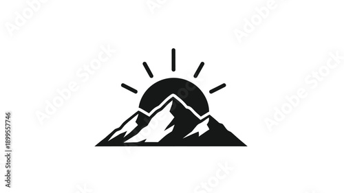 a striking mountain range and sun graphic design simple silhouette