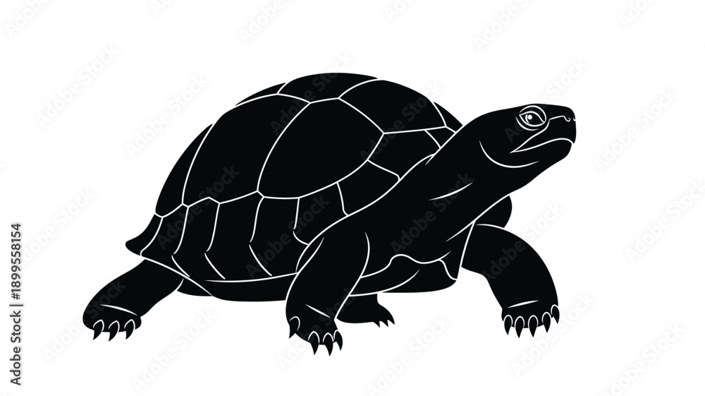 Fototapeta premium a detailed black and white illustration of a turtle in a walking pose silhouette